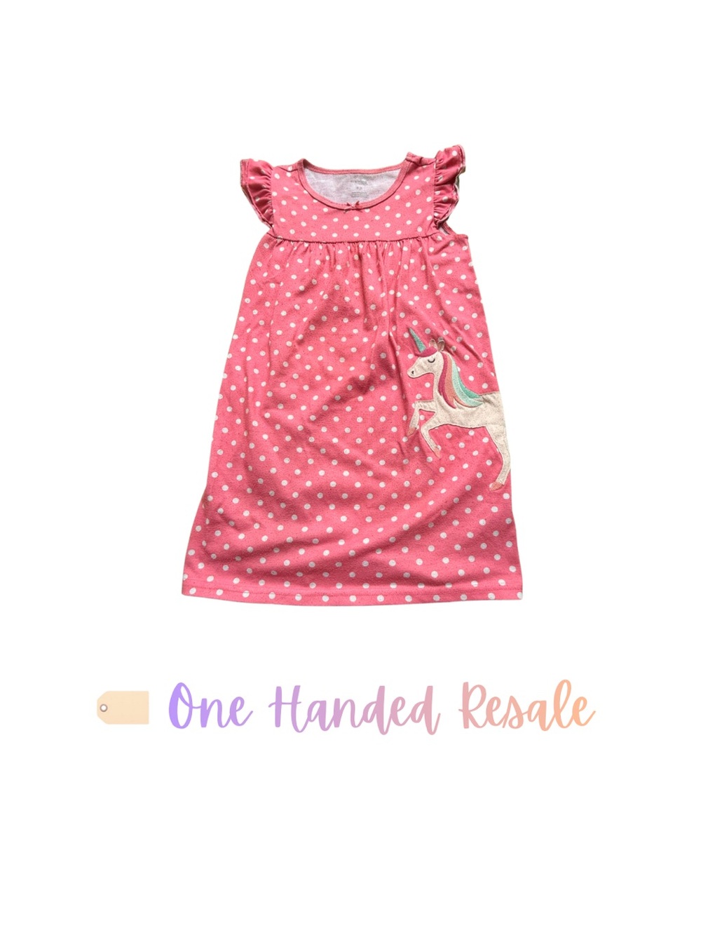 🦄 Carter’s Girls Pink Polka Dot Unicorn Kids Nightgown Flutter Cap Sleeves 4-5